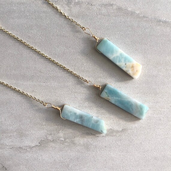 Amazonite Slice Pendant 14K Gold Boho Lariat Necklace