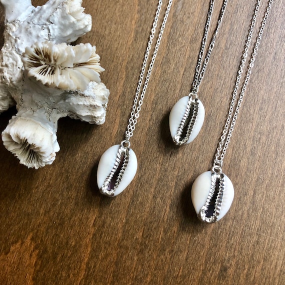 Sterling Silver Boho Cowry Shell Pendant Necklace
