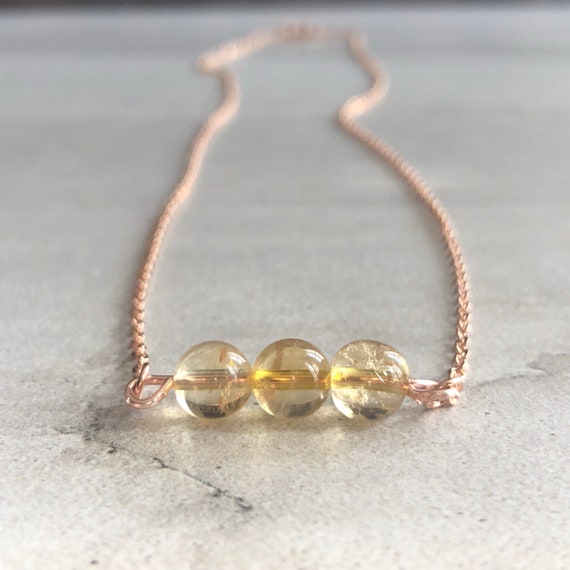 Citrine Crystal 14K Rose Gold Boho Necklace