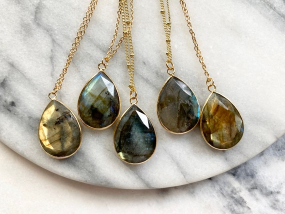 Nebula Labradorite Crystal 14K Gold Necklace