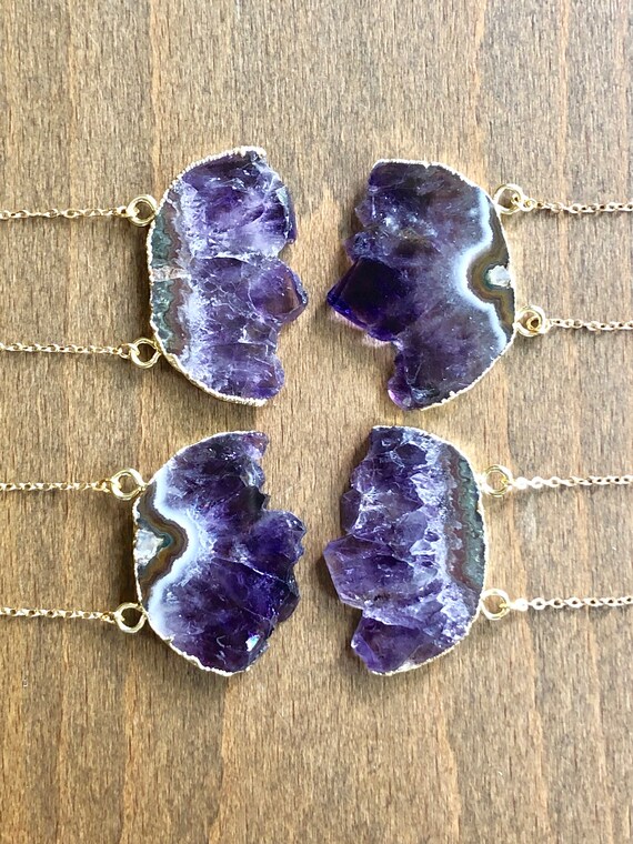 Raw Amethyst Crystal Slice Gold Necklace