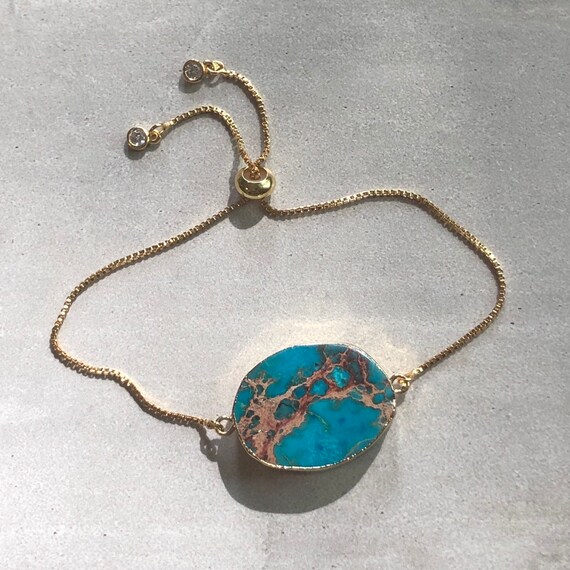 Raw Jasper Sea Sediment Gold Boho Bracelet
