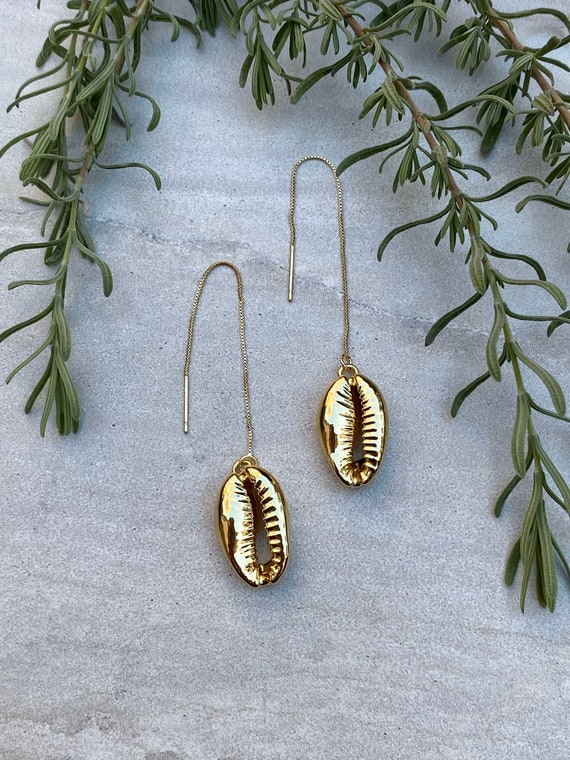 Cowrie Shell Threader Boho Earrings