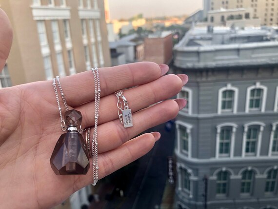 Natural Stone Silver Perfume Bottle / Essential Oil Diffuser Necklace