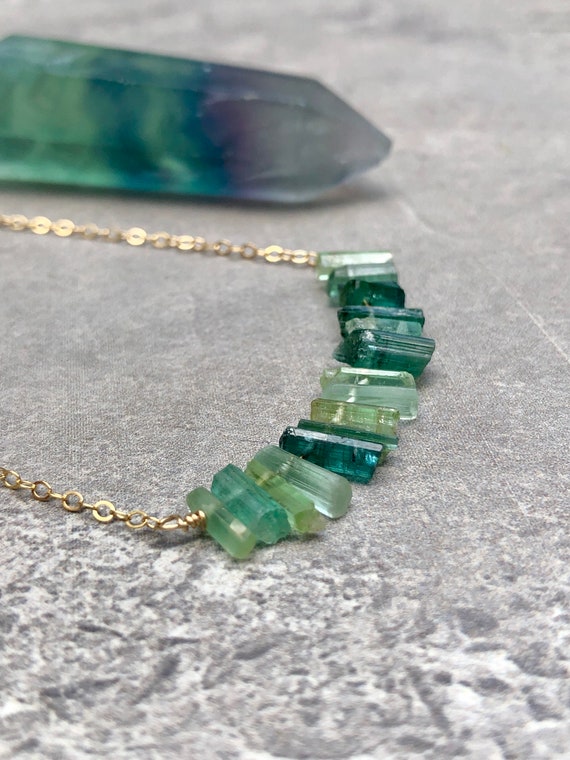 Raw Tourmaline Necklace/ Tourmaline Crystal/ 14K Gold Filled/ Tourmaline Necklace/ October Birthstone/ Raw Crystal Bar/ Raw Tourmaline