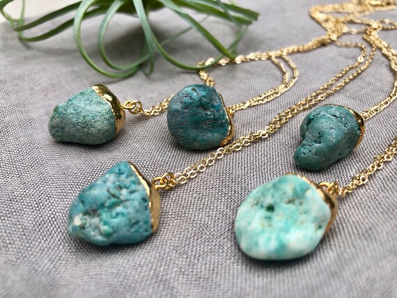 Raw Turquoise Necklace 14K Gold Necklace
