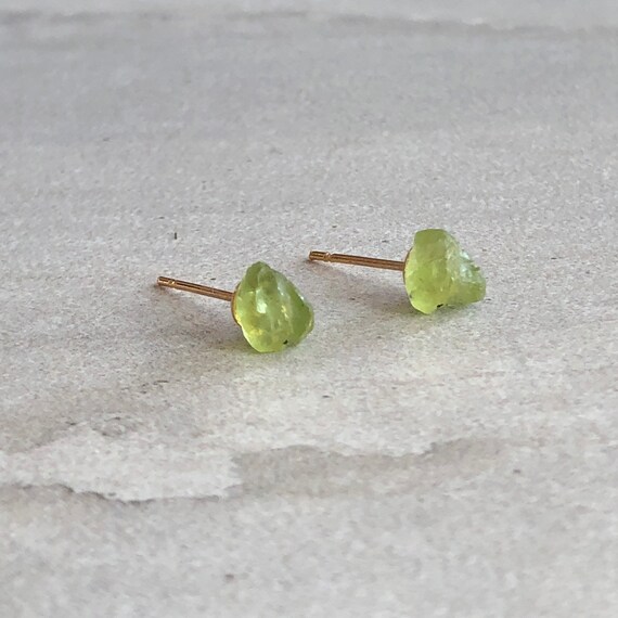 Raw Peridot Crystal Stud Earrings