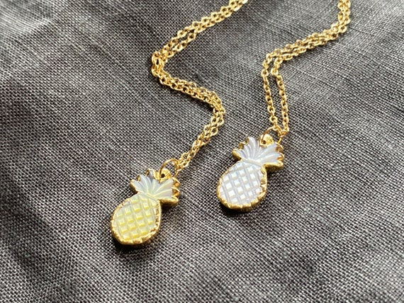 Pineapple Carved Shell Charm 14K Gold Boho Necklace