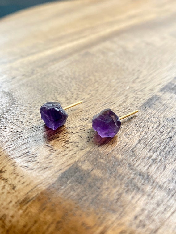 Raw Amethyst Crystal Stud Earrings