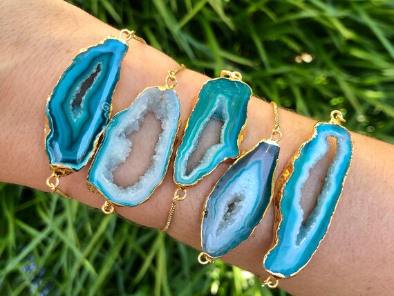 Blue Raw Geode Crystal Slice Bracelet