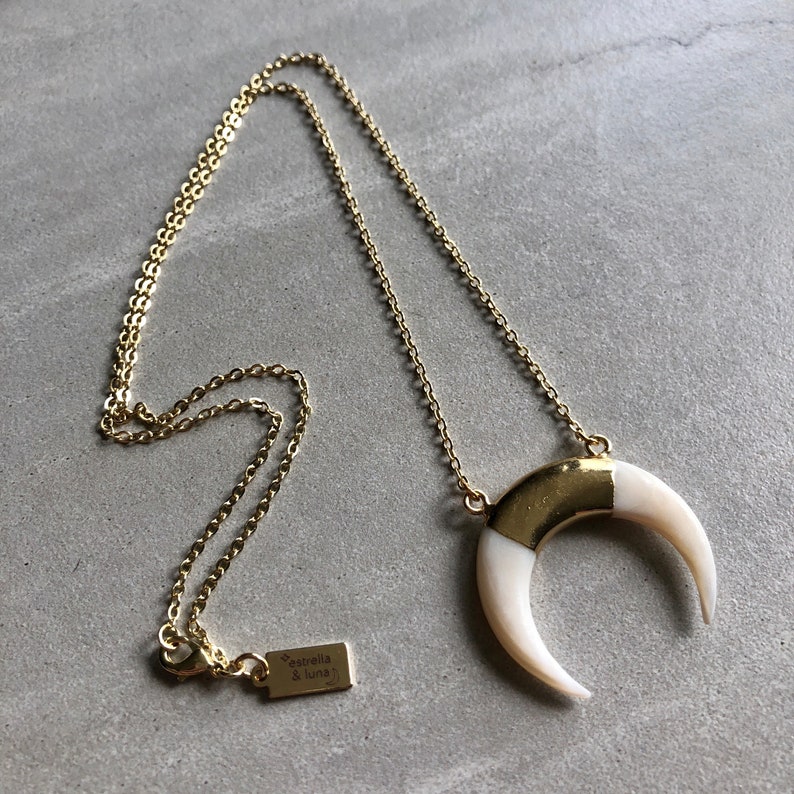 Double Horn Necklace / Carved Shell Horn Necklace/ Crescent Etsy