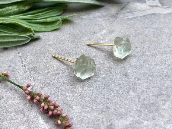 Raw Green Amethyst Crysyal Stud Earrings