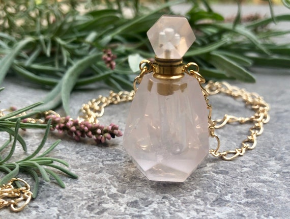 Rose Quartz Carved Stone Perfume Bottle Necklace