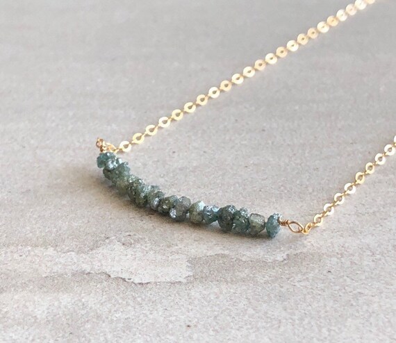 Raw Green Diamond 14K Gold Bar Necklace