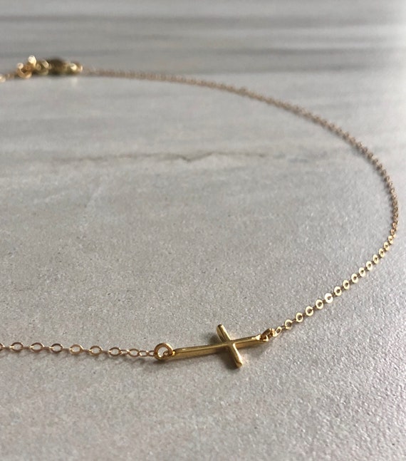 Dainty Minimalist Cross 14K Gold Filled Simple Choker/ Necklace