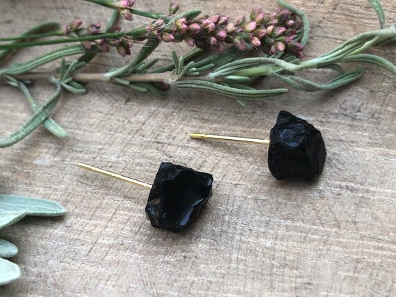 Raw Black Tourmaline Gemstone Earrings