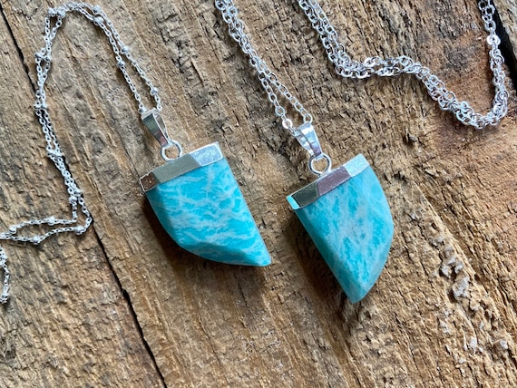 Sterling Silver Amazonite Horn Pendant Boho Necklace