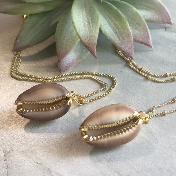 Natural Cowrie Shell Gold Boho Necklace