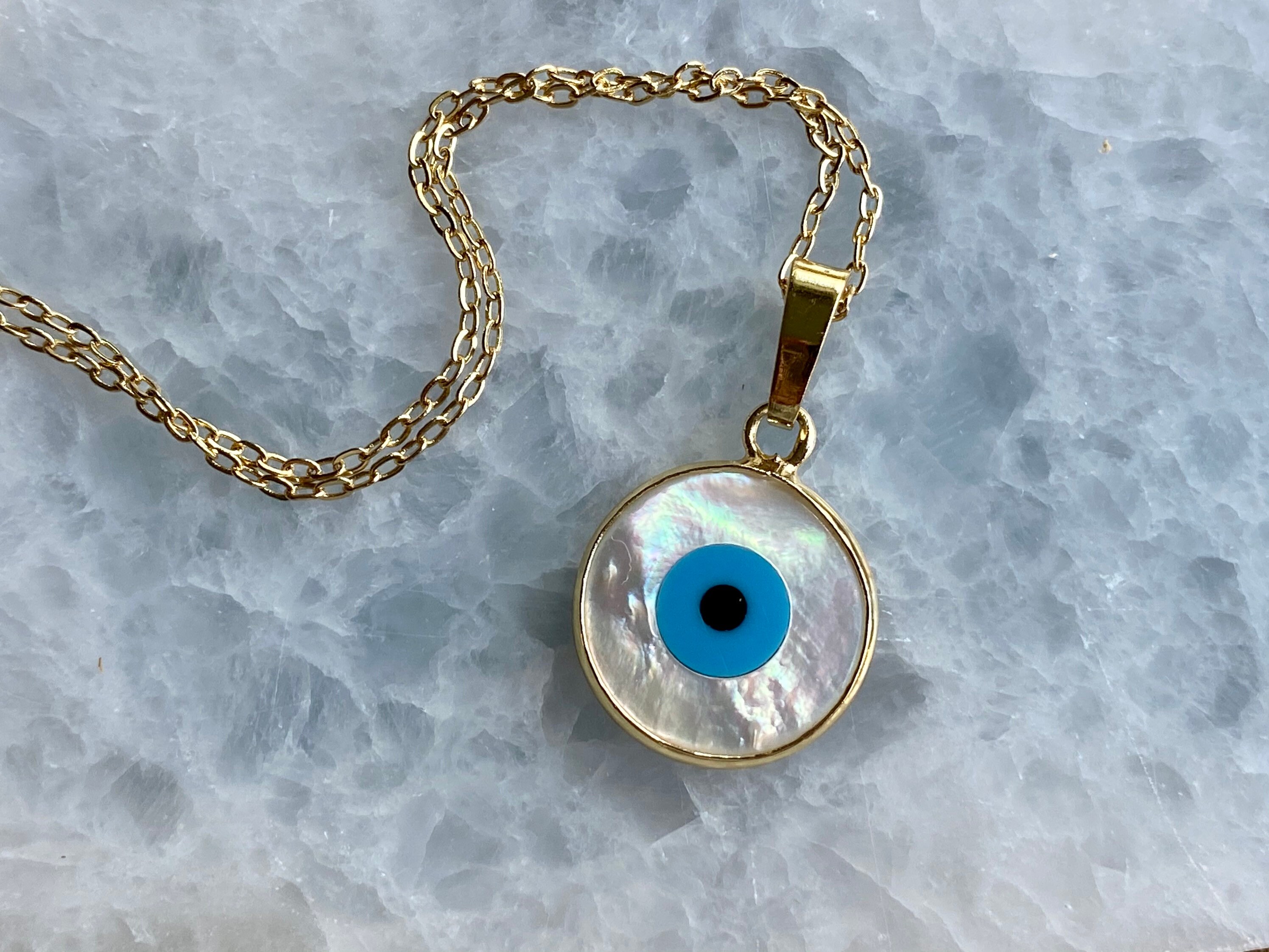 Evil Eye Necklace/ 14K Gold Necklace/ Carved Shell Pendant/ | Etsy
