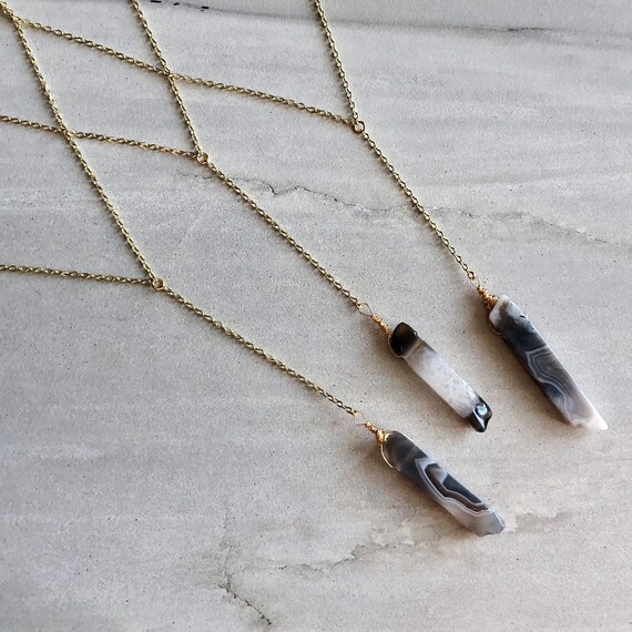 Botswana Agate 14K Gold Boho Lariat Necklace