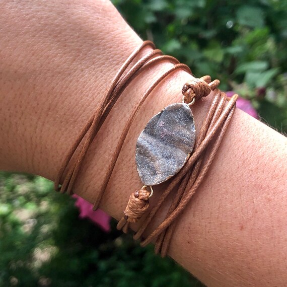 Natural Druzy Crystal Boho Wrap Bracelet