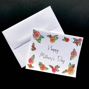 Tarjeta del Día de la Madre / Rosas pintadas a mano con acuarela / Tarjeta de felicitación floral en blanco con acuarela en azul, coral y violeta polvoriento