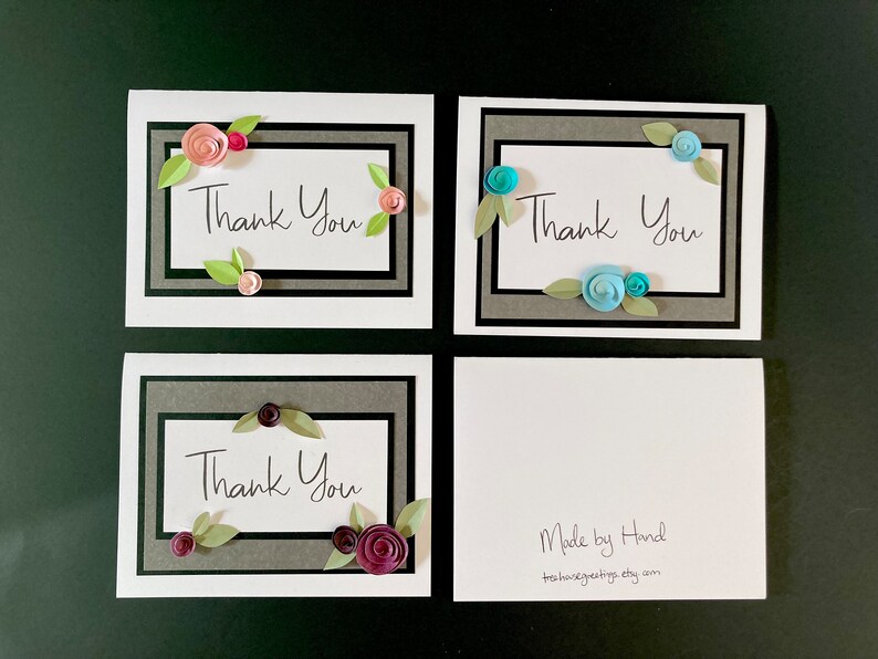 Floral Thank You Card | Handmade Card With 3D Paper Flowers and Leaves ...