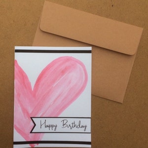 Cartões de aniversário feitos à mão | Cartão de Aniversário Coração Aquarela