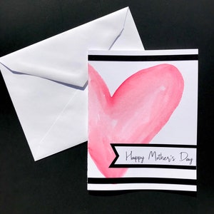 Tarjeta del Día de la Madre / Tarjeta en blanco con forma de corazón de acuarela para mamá
