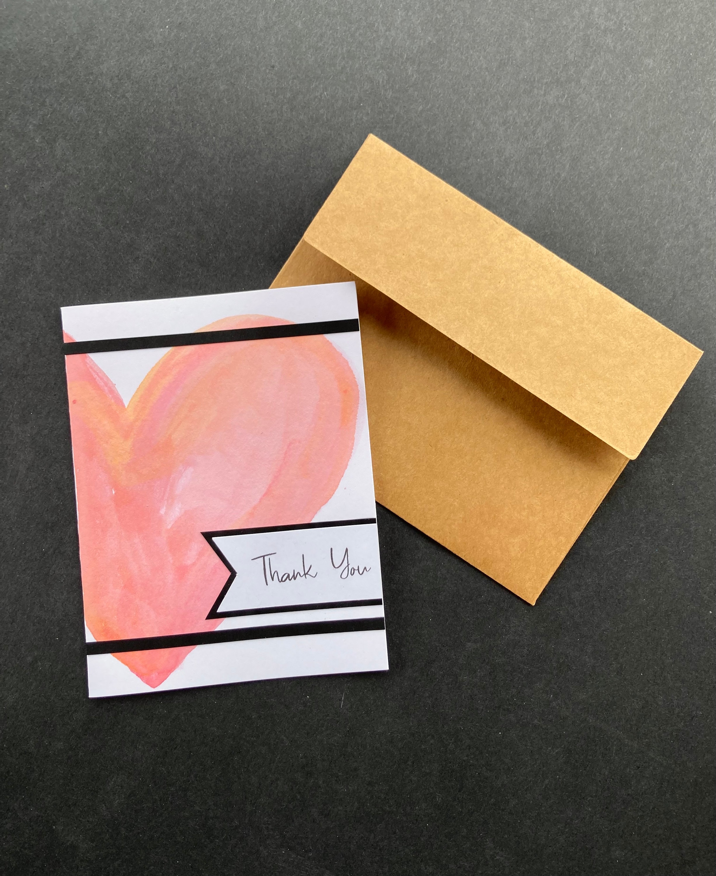 Watercolor Heart Thank You Card | Hand Painted Gratitude Greeting Card ...