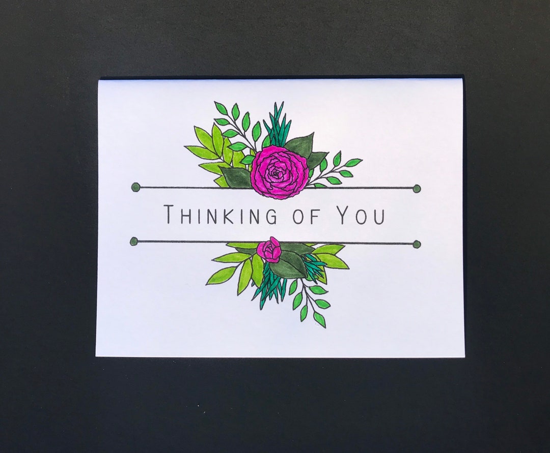 Thinking of You Handmade Card | Floral Card Colored With Marker - Etsy