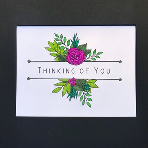 Carte faite main Je pense à vous | Carte florale colorée avec marqueur