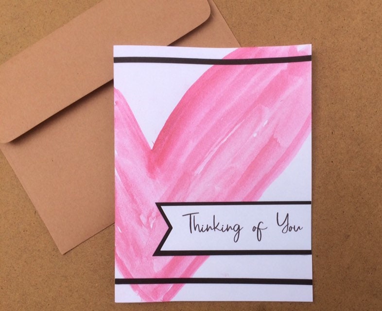 Handmade Thinking of You Card | Watercolor Heart Greeting Cards - Etsy