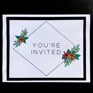 Carte « Vous êtes invité » en diamant | Invitations florales géométriques faites main | Livre de coloriage pour adultes Carte de voeux