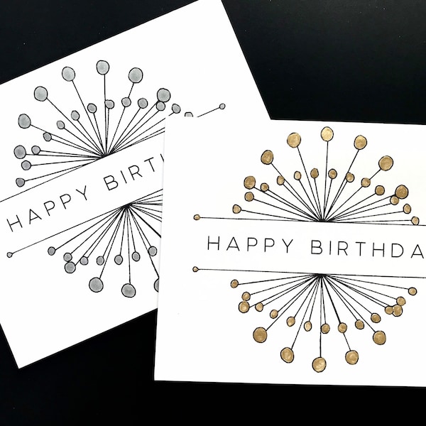 Gender Neutral Birthday Card | Handmade Metallic Gold and Silver Burst Greeting Cards