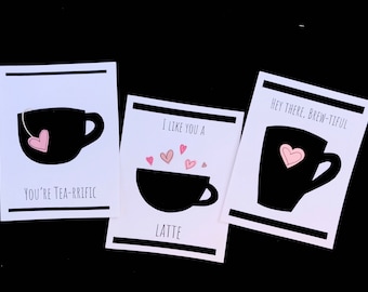 Coffee + Tea Pun Cards | Set of 3 Friendship Greeting Cards