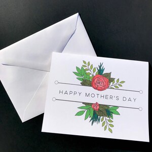 Cartão de Dia das Mães Peônia | Florais e Folhagens Desenhadas para a Mãe