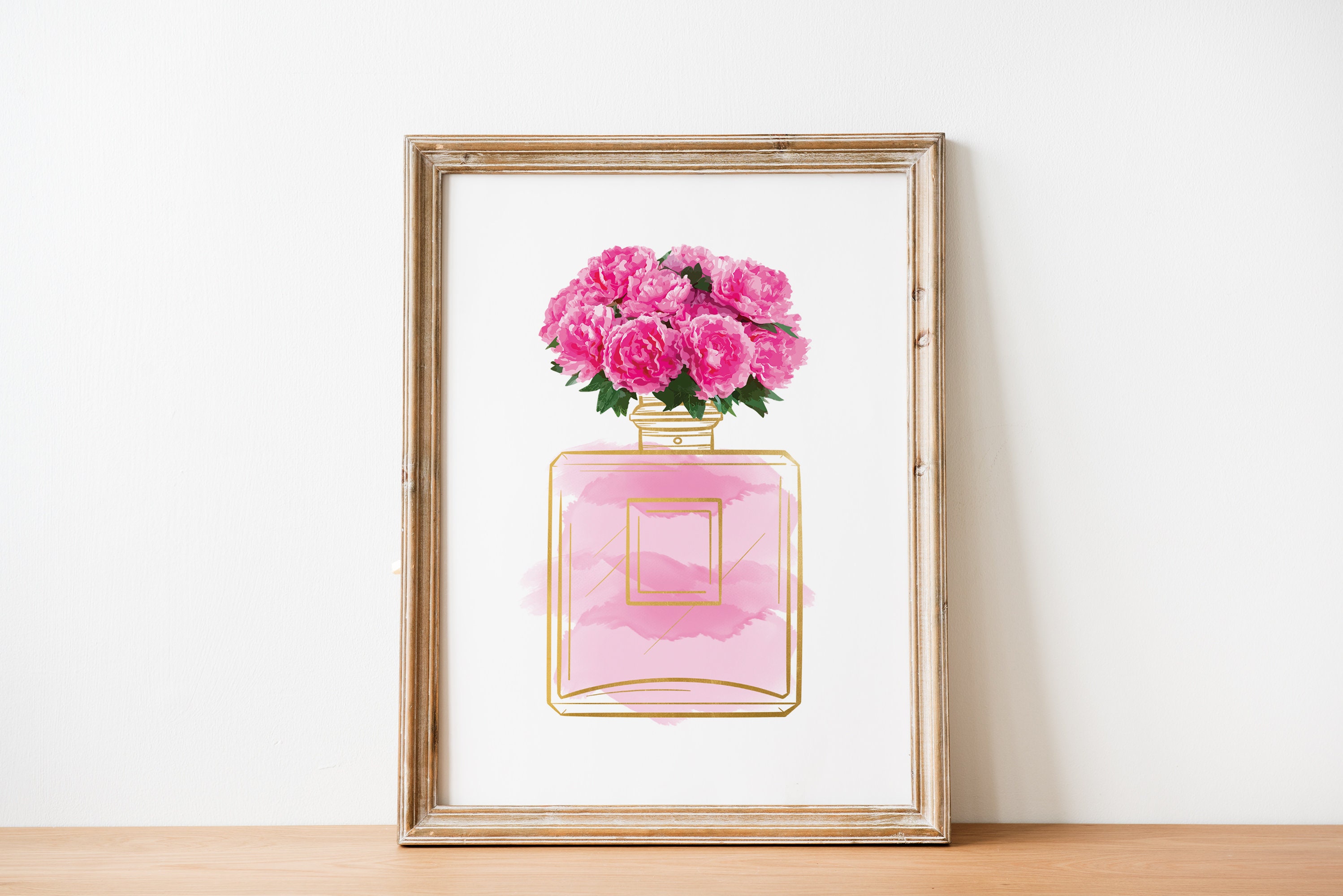 Pink Floral Perfume Art Print Pink Watercolor Fashion Art 