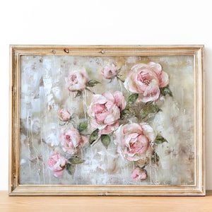 Blush Rose Garden, Romantic Vintage Floral Painting Print, Shabby Chic Decor, Digital Download, Printable Wall Art, Coquette Wall Art Decor