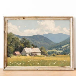 Vintage Landscape Wall Art, Digital Farmhouse Print, Rustic Country Scene, Cottagecore Decor, Antique Nature Painting, Printable Wall Art