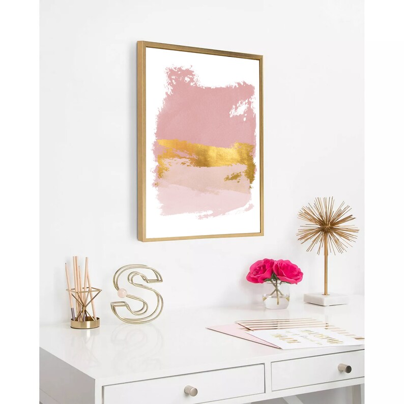 Abstract Pink Gold Paint Strokes Art Pink Gold Abstract Art Etsy