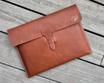 Full Grain Leather Document Holder, Wrap-Tab Closure, A4 Folder for Diplomas and Important Papers