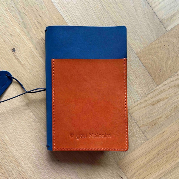 Simple leather cover with front pocket for all size notebook