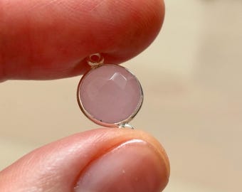 Decorative charm for leather cover closure - Natural gemstone round connector – Amethyst&Chalcedony, 925 Silver