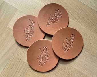Leather Coasters - Floral Pattern, 4 Pack