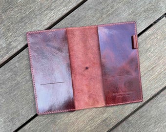 B6 Slim Leather Cover – Sangria color leather, Card Slots, Pen Loop