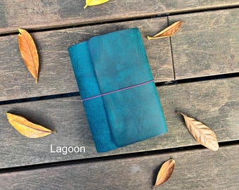 Trifold Leather Journal Cover, Refillable Notebook, Personalized Travelers Journal, A5 A6 Gift
