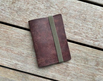 Full Grain Leather Journal Cover, Minimalist Notebook, Elastic Closure, Pen Loop