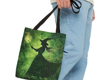 Green Witch Tote Bag, Magical Celestial Image, Halloween Tote Bag, Witchy Shoulder Bag, Witchcraft Carryall, Pagan Canvas Tote, Halloween