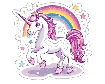 Rainbow Unicorn Kiss-Cut Stickers, Magical Fantasy Sticker, Cute Laptop Decal, Kid's Room Decoration, Vinyl Rainbow Sticker